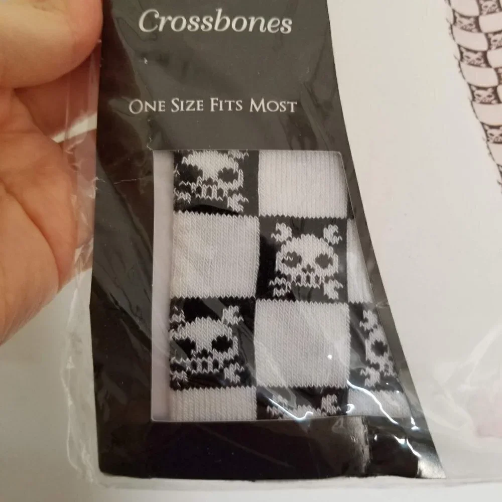 NEW Spirit Thigh High Skull And Crossbones Checkered Print Long Costume Socks